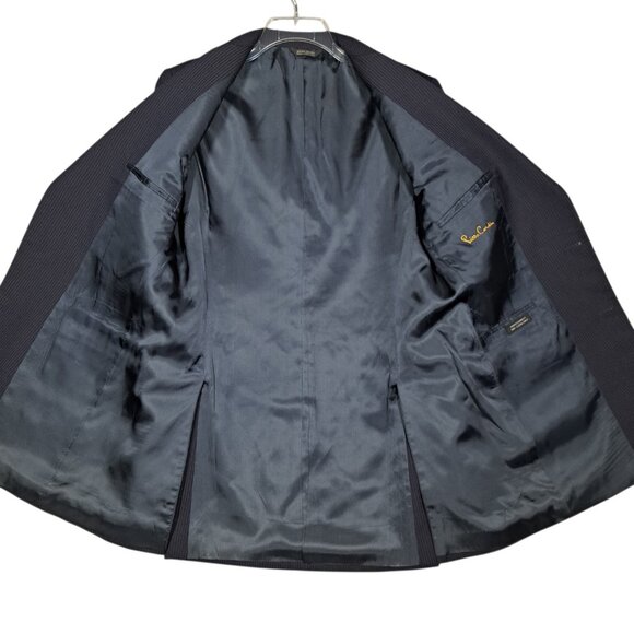 Vintage Pierre Cardin Mens 3-Piece Navy Suit 42R 36x34 Pinstripe Blue Wool 1980s - Picture 5 of 14